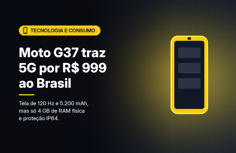 Moto G37 chega ao Brasil por R$ 999 com 5G e tela de 120 Hz, mas só 4 GB de RAM física