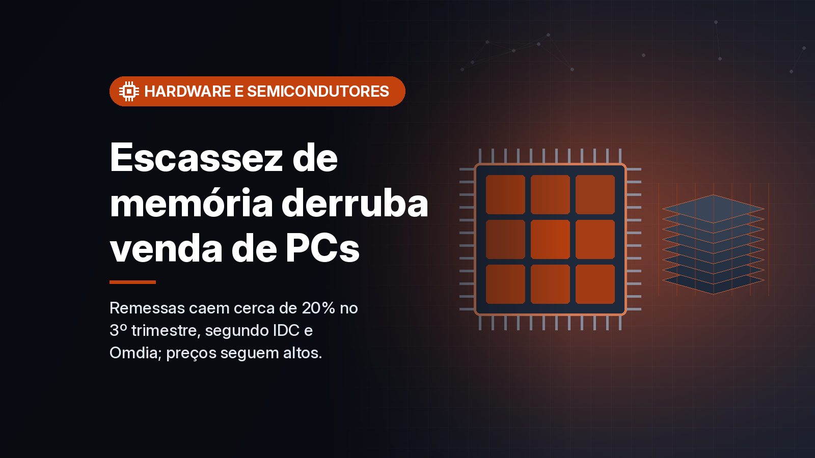 Remessas de PCs caem cerca de 20% no 3º trimestre com escassez de memória, dizem IDC e Omdia