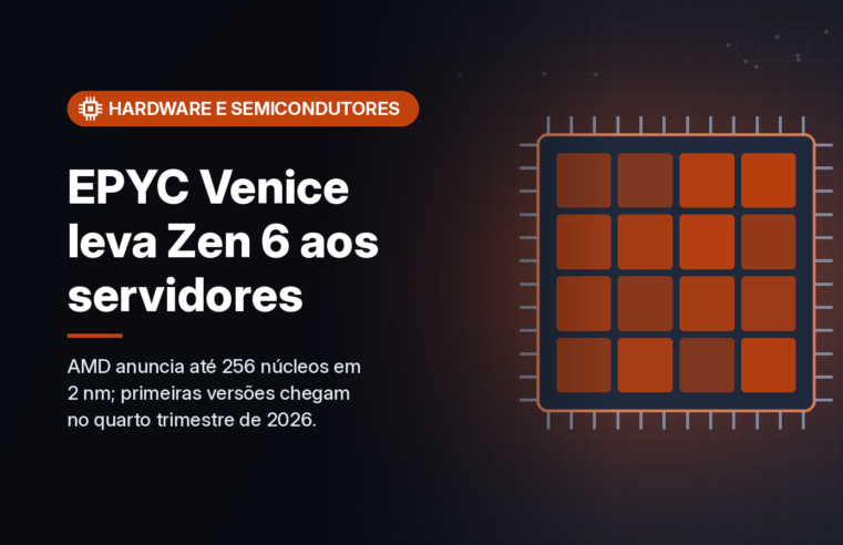 AMD lança EPYC 9006 Venice, com até 256 núcleos Zen 6 em 2 nm; primeiros modelos chegam no 4º trimestre